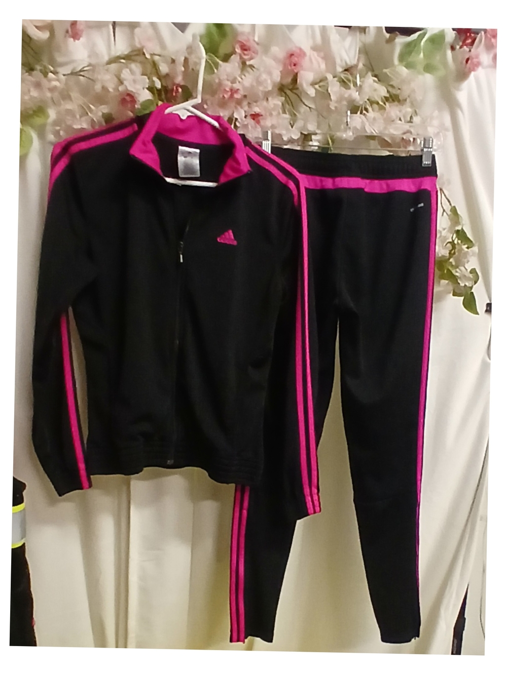 Adidas Black & Hot Pink Track Jacket and Pants Set Size Small